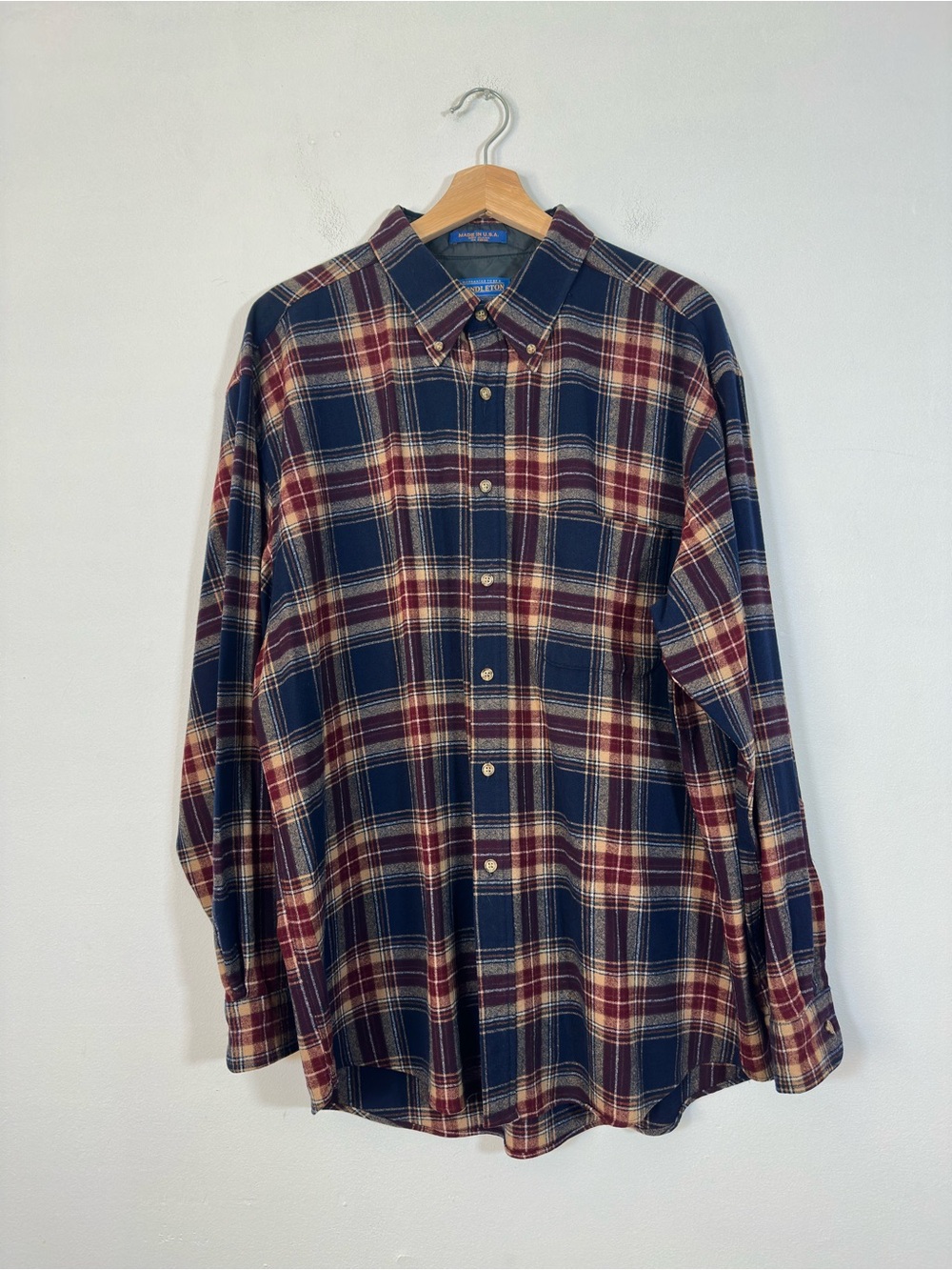 Vintage 60s Pendleton Board Shirt Virgin Wool Plaid Flannel Size Men's XL Navy